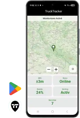 Aplicația TruckTracker — interfață monitorizare GPS