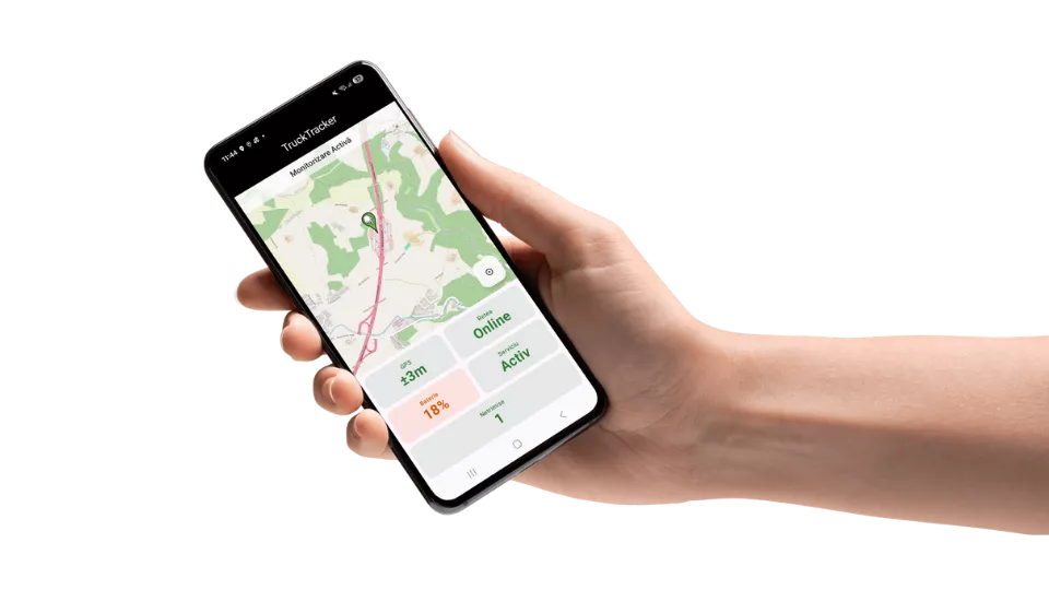 Aplicația TruckTracker pentru șofer — GPS activ pe telefon