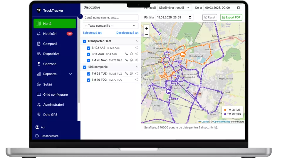 Platformă Dispecerat TruckTracker — monitorizare GPS flotă