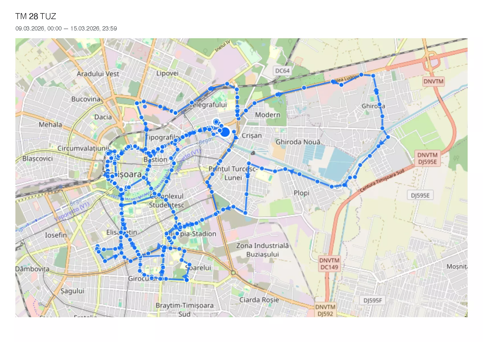 Export traseu parcurs TruckTracker — raport cu rută pe hartă