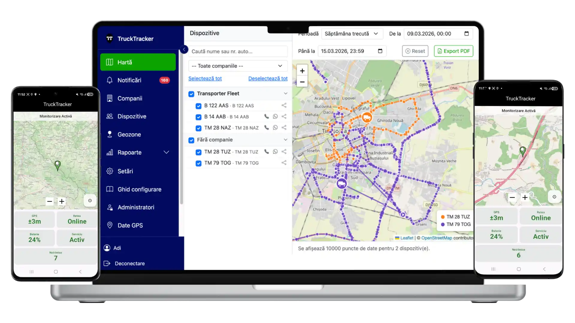 TruckTracker — Platformă monitorizare GPS flotă în timp real